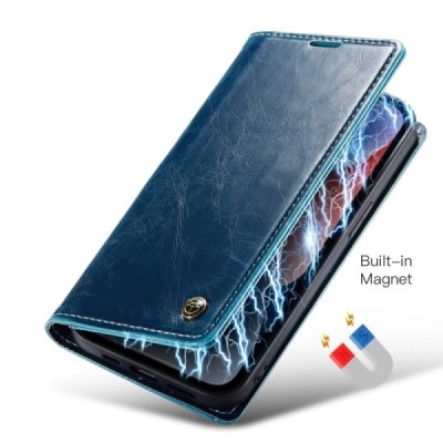 Apple iPhone 15 „CaseMe“ Leather открываемый, cинего цвета, кожаный чехол – книжка | Vacins.lv