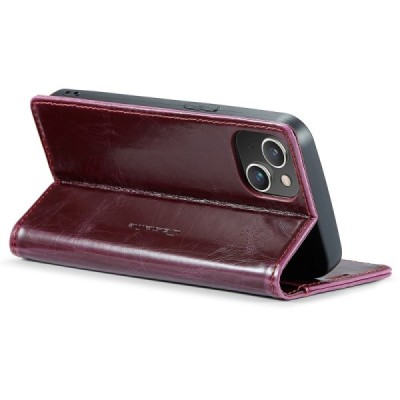 Apple iPhone 15 „CaseMe“ Leather открываемый,бордового цвета, кожаный чехол – книжка | Vacins.lv