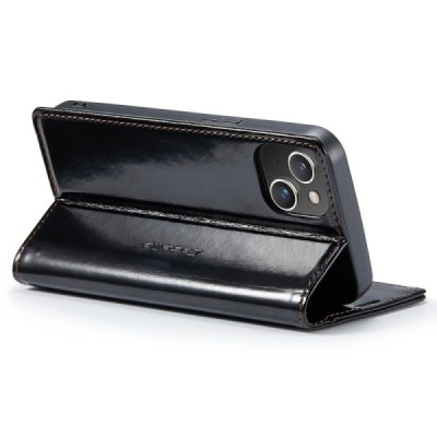 Apple iPhone 15 Plus „CaseMe“ Leather открываемый чёрный кожаный чехол – книжка | Vacins.lv