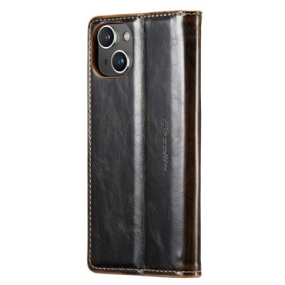 Apple iPhone 15 Plus „CaseMe“ Leather solīds atvēramais ādas brūns maciņš - maks | Vacins.lv