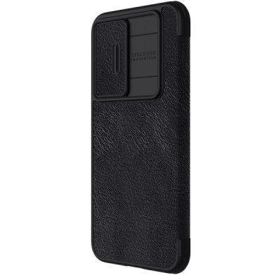 Samsung Galaxy S23 FE (Fan Edition) роскошный серии Nillkin Qin Pro кожаный чехол-книжка - чёрный | Vacins.lv