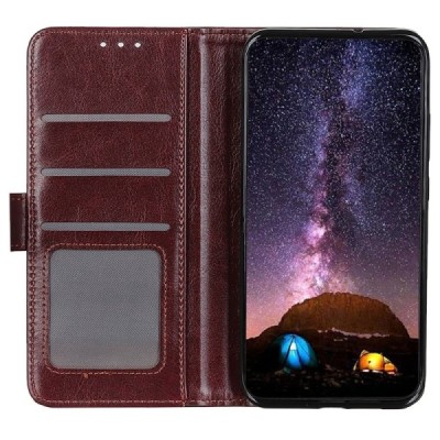 Samsung Galaxy S23 FE (Fan Edition) открываемый коричневый кожаный чехол - книжка | Vacins.lv