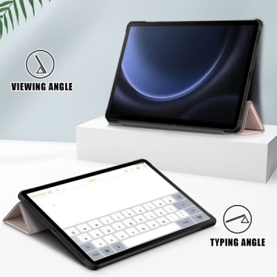 Samsung Galaxy Tab S10+, S9+, S9 FE+ золотой кожаный чехол-книжка (складной) | Vacins.lv