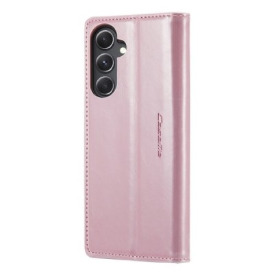 Samsung Galaxy S23 FE (Fan Edition) „CaseMe“ Leather открываемый,розового цвета, кожаный чехол – книжка | Vacins.lv