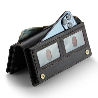 „CaseMe“ Crossbody universāls atvēramais melns ādas maciņš (XXL izmērs) | Vacins.lv