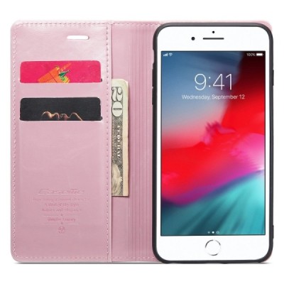 Apple iPhone 7 Plus „CaseMe“ Leather solīds atvēramais ādas rozs maciņš - maks | Vacins.lv