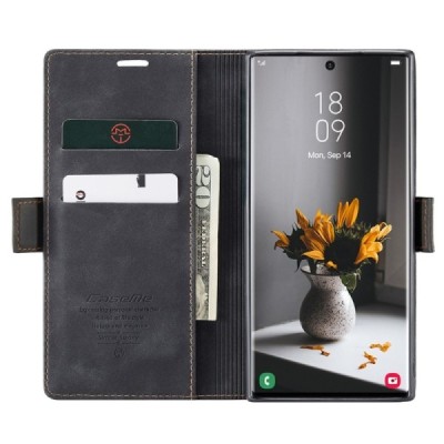 Samsung Galaxy S24 Ultra (SM-S928) CaseMe Retro открываемый, Чёрного цвета, кожаный чехол – книжка | Vacins.lv