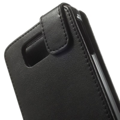 Samsung Galaxy Alpha G850 klasikinis vertikaliai atverčiamas juodas odinis dėklas / Priedai.lt
