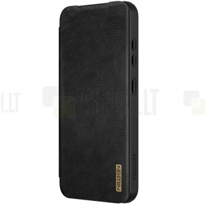 Greznais „Nillkin“ Qin Pro sērijas ādas atvērams melns Samsung Galaxy A55 5G (SM-A556) maciņš
