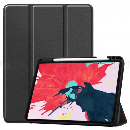 Apple iPad Pro 11 (2022 / 2021 / 2020 / 2018 / Air 4 2020) atvēramais melns maciņš - maks ar vietu, kur ielikt stylus
