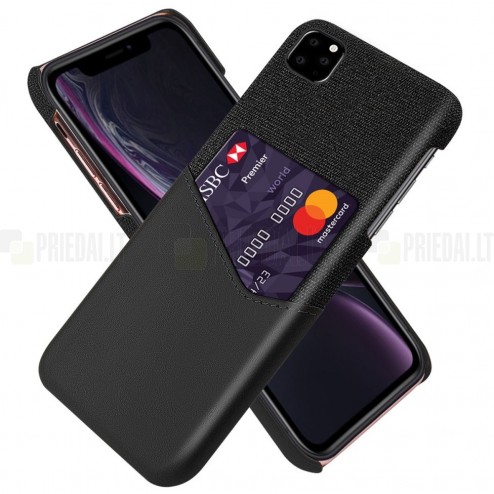 Apple iPhone 11 Pro „KSQ“ Shell melns ādas apvalks ar iebūvētu karšu turētāju
