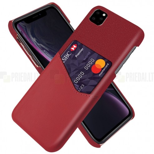 Apple iPhone 11 Pro „KSQ“ Shell sarkans ādas apvalks ar iebūvētu karšu turētāju