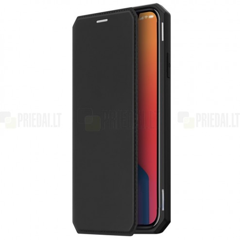 Apple iPhone 12 (12 Pro) Dux Ducis Skin X sērijas melns ādas atvērams maciņš