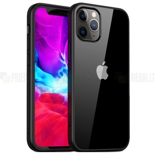 Apple iPhone 12 (12 Pro) elegants „IPAKY“ Royal dzidrs (caurspīdīgs) silikona apvalks (apmales melnā krāsā)