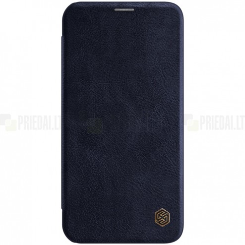 Greznais „Nillkin“ Qin sērijas ādas atvērams tumši zils Apple iPhone 12 Pro Max maciņš