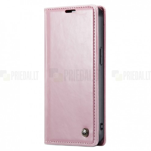 Apple iPhone 13 „CaseMe“ Leather solīds atvēramais ādas rozs maciņš - maks