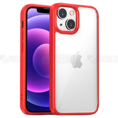 Apple iPhone 13 elegants „IPAKY“ Royal dzidrs (caurspīdīgs) silikona apvalks (apmales sarkanā krāsā)