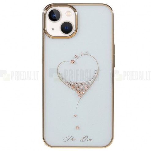 Apple iPhone 13 elegants Kingxbar Crystal Love Swarovski dzidrs (caurspīdīgs) zelta plastmasas apvalks ar kristāliem