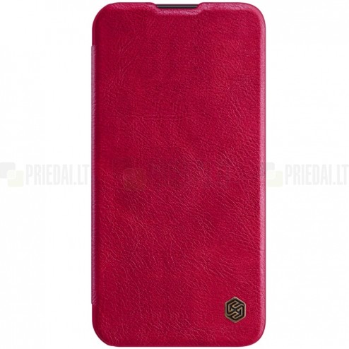 Greznais „Nillkin“ Qin Pro sērijas ādas atvērams sarkans Apple iPhone 13 Pro maciņš 