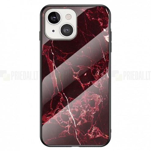 Apple iPhone 14 „Marble“ cieta silikona (TPU) melns / sarkans apvalks