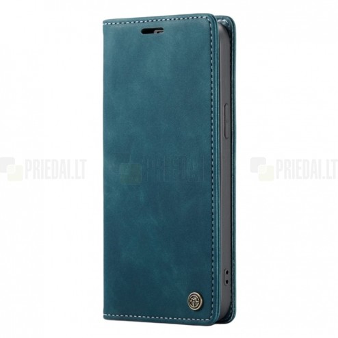 Apple iPhone 14 Pro CaseMe Retro solīds atvēramais ādas zaļš maciņš - maks