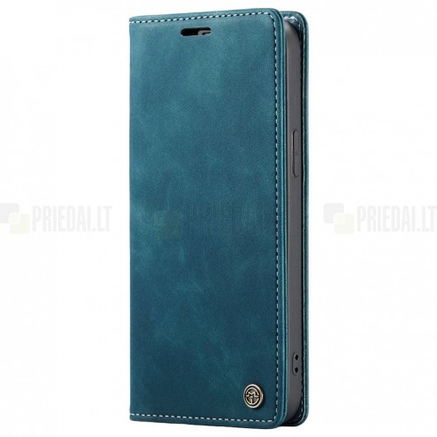 Apple iPhone 15 CaseMe Retro solīds atvēramais ādas zaļš maciņš - maks