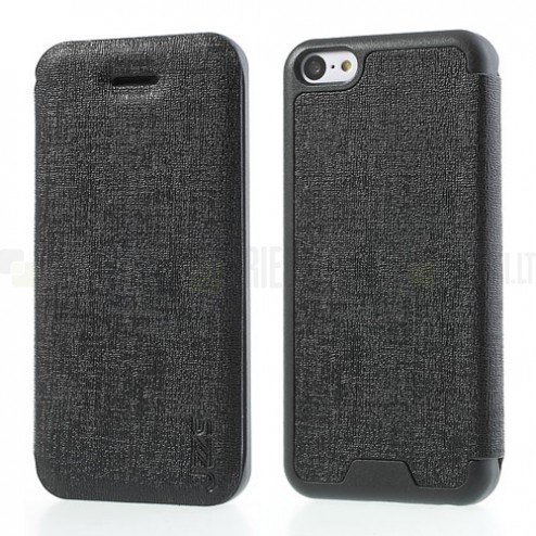 JZZS Apple iPhone 5C atvēramais melns ādas futrālis - maciņš