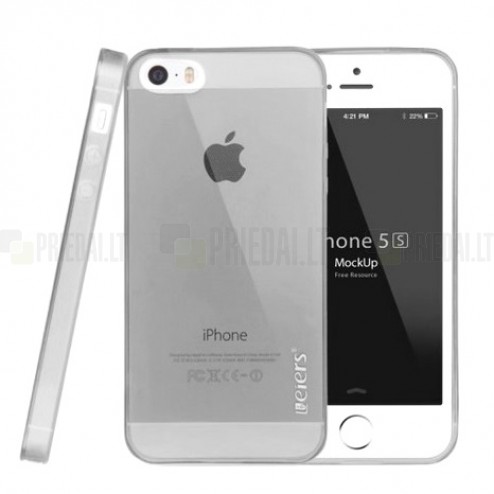 Apple iPhone 5S Leiers dzidrs (caurspīdīgs) cieta silikona TPU pasaulē planākais pelēks futrālis