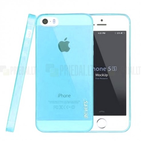 Apple iPhone 5S Leiers dzidrs (caurspīdīgs) cieta silikona TPU pasaulē planākais gaiši zils futrālis
