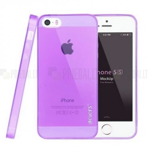 Apple iPhone 5S Leiers dzidrs (caurspīdīgs) cieta silikona TPU pasaulē planākais violeta futrālis