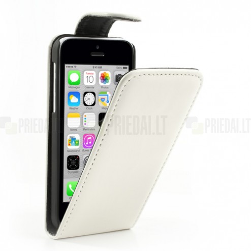 Apple iPhone 5C klasisks ādas vertikāli atvēramais balts futrālis