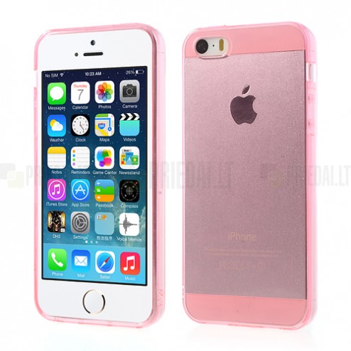 Apple iPhone 5S dzidrs (caurspīdīgs) cieta silikona TPU pasaulē planākais rozs futrālis