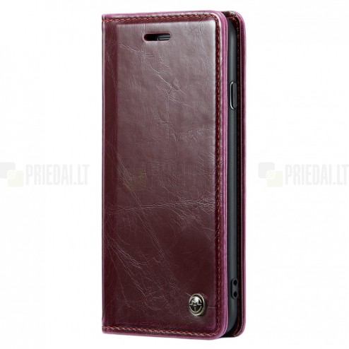 Apple iPhone 7 (iPhone 8) „CaseMe“ Leather solīds atvēramais ādas bordo maciņš - maks