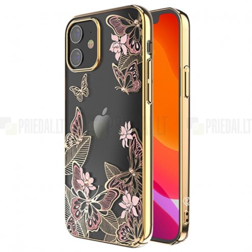 Apple iPhone 12 Mini elegants Kingxbar Butterflies Swarovski dzidrs (caurspīdīgs) zelta plastmasas apvalks ar kristāliem