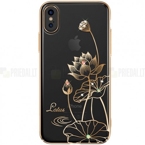 Apple iPhone X (iPhone Xs) elegants Kingxbar Crystal Lotus Swarovski dzidrs (caurspīdīgs) zelta plastmasas apvalks ar kristāliem