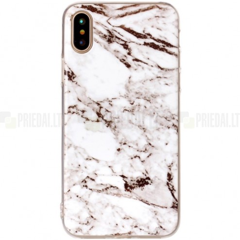 Apple iPhone X (iPhone Xs) „Marble“ cieta silikona (TPU) balts apvalks