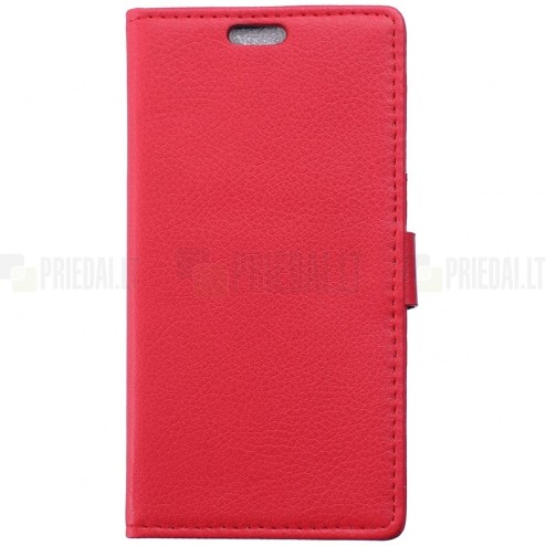 Asus Zenfone 2 5.0 (ZE500CL) atvēramais sarkans ādas Litchi maciņš - maks
