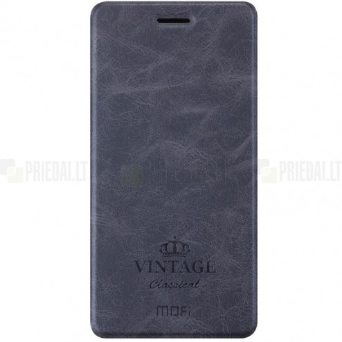 Asus Zenfone 3 5.5 (ZE552KL) „Mofi“ Vintage sērijas melns ādas atvērams maciņš