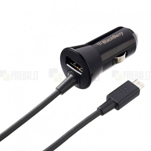 BlackBerry melns autolādētājs ar micro USB vadu (2 Amp)