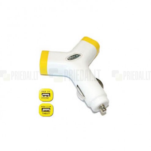 „Bottari“ Y-Charge balts autolādētājs ar divām USB ligzdām (2.1 Amp + 1 Amp)