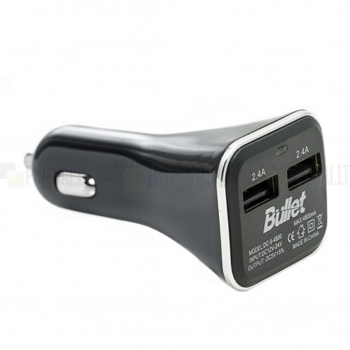 „Bullet“ autolādētājs ar divām USB ligzdām (2.4 A / 2.4 A)