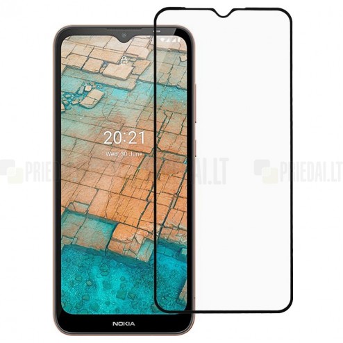 Nokia C10 (C20) Calans Tempered Glass melns ekrāna aizsargstikls