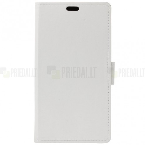 Samsung Galaxy J4+ atvēramais ādas balts maciņš (maks) 