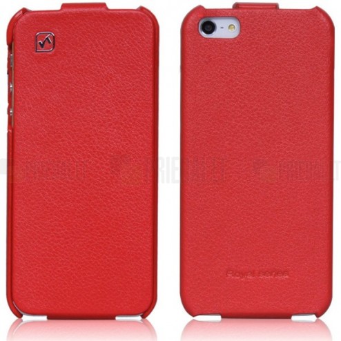 Greznais „HOCO“ Duke sērijas ādas atvērams sarkans Apple iPhone 5S futrālis