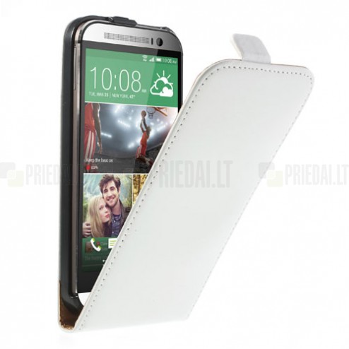 HTC One M8 klasisks ādas vertikāli atvēramais balts futrālis