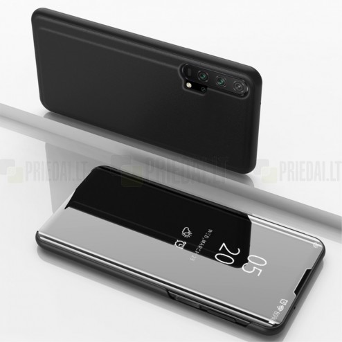 Huawei Honor 20 Pro plastmasas atvērams melns ādas maciņš