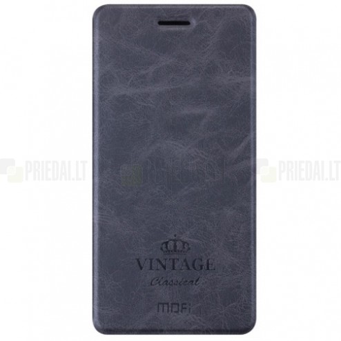 Huawei Honor 8 „Mofi“ Vintage sērijas melns ādas atvērams maciņš