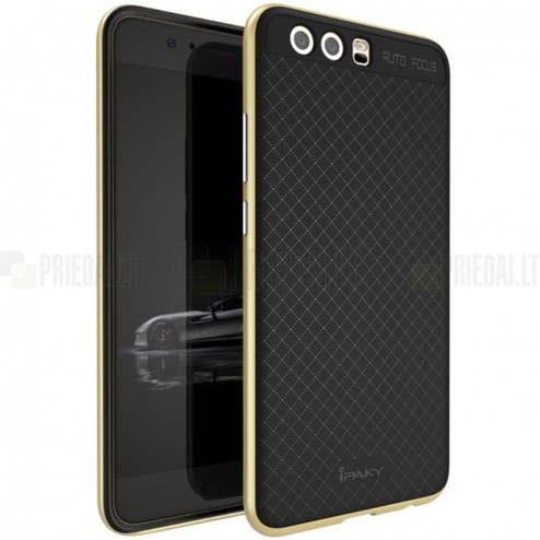 Huawei P10 (Huawei Ascend P10) Plus „IPAKY“ cieta silikona (TPU) melns apvalks (apmales - zeltā krāsā)