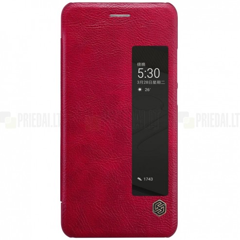 Greznais „Nillkin“ Qin sērijas ādas atvērams sarkans Huawei P10 Plus maciņš