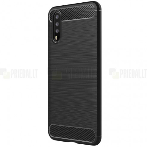Huawei P20 „Carbon“ cieta silikona (TPU) melns apvalks